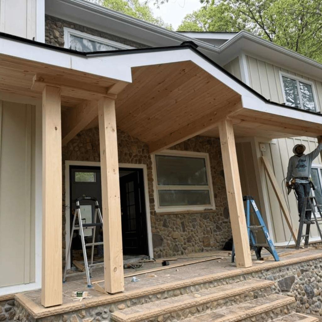 Pórtico con columnas de madera